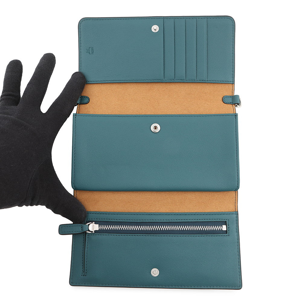MCM Visetos Shoulder Wallet BlueMXEBAKM01JY001 Leather