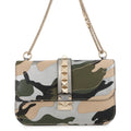 Valentino Garavani Glam Rock Camouflage Chainshoulder Bag Silver/Beige/Green Canvas Leather