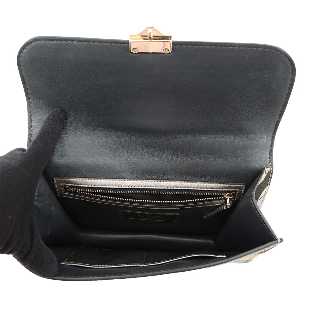 Valentino Garavani Glam Rock Camouflage Chainshoulder Bag Silver/Beige/Green Canvas Leather