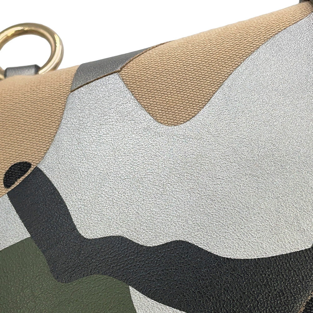 Valentino Garavani Glam Rock Camouflage Chainshoulder Bag Silver/Beige/Green Canvas Leather