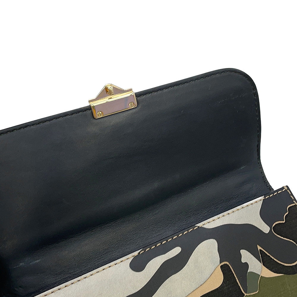 Valentino Garavani Glam Rock Camouflage Chainshoulder Bag Silver/Beige/Green Canvas Leather