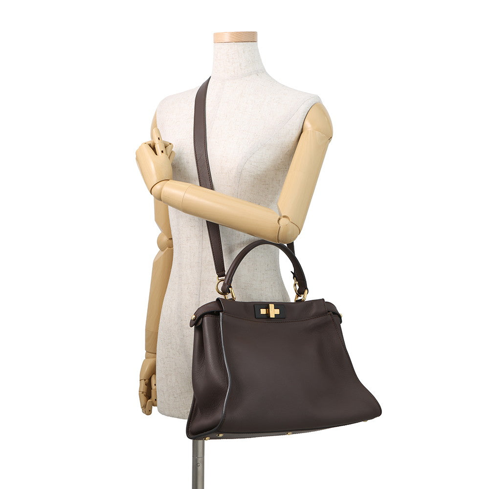 FENDI Peekaboo Icy You Brown8BN321 Leather Size Medium