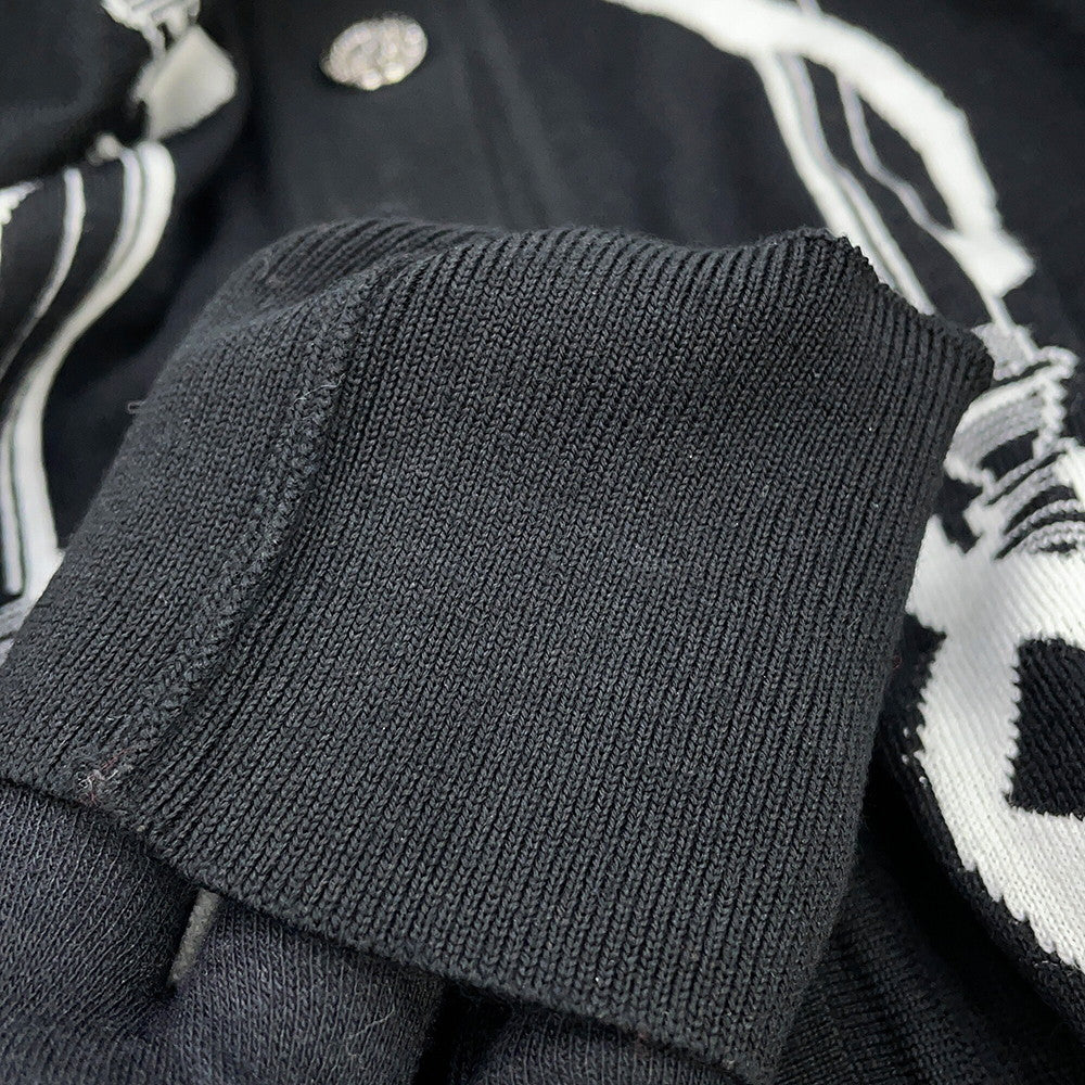 HERMES Long-sleeved cardigan, Félonerie motif Size 36 BlackH6E2740D Wool 100%