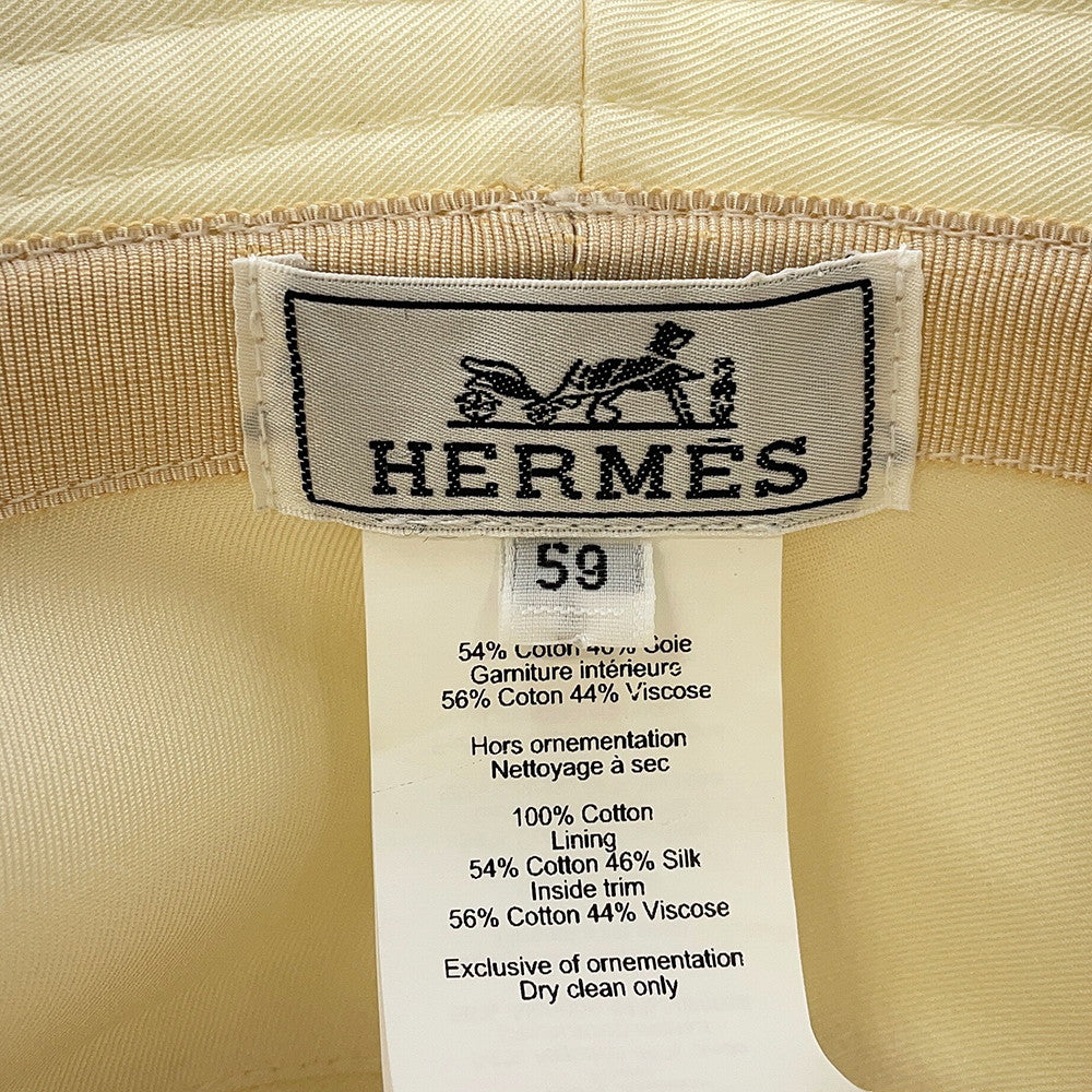 HERMES Harper H Electric Hat Size 59 Blanc Lotus Cotton100%
