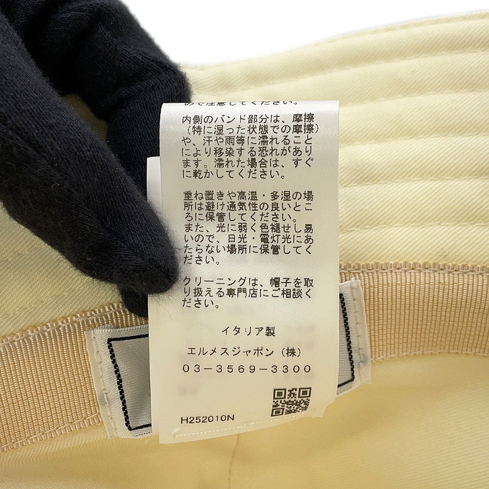 HERMES Harper H Electric Hat Size 59 Blanc Lotus Cotton100%