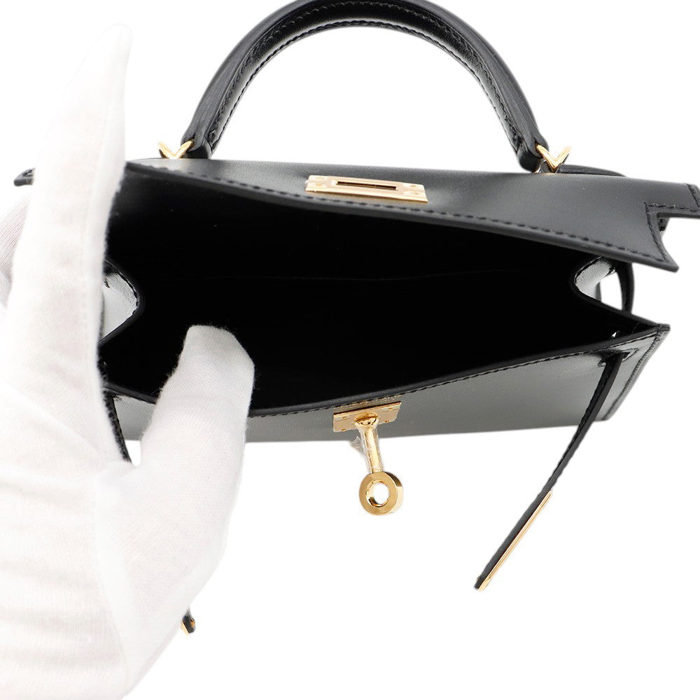 HERMES Mini Kelly 2 Black Box Calf Leather Size K AP 448 SN
