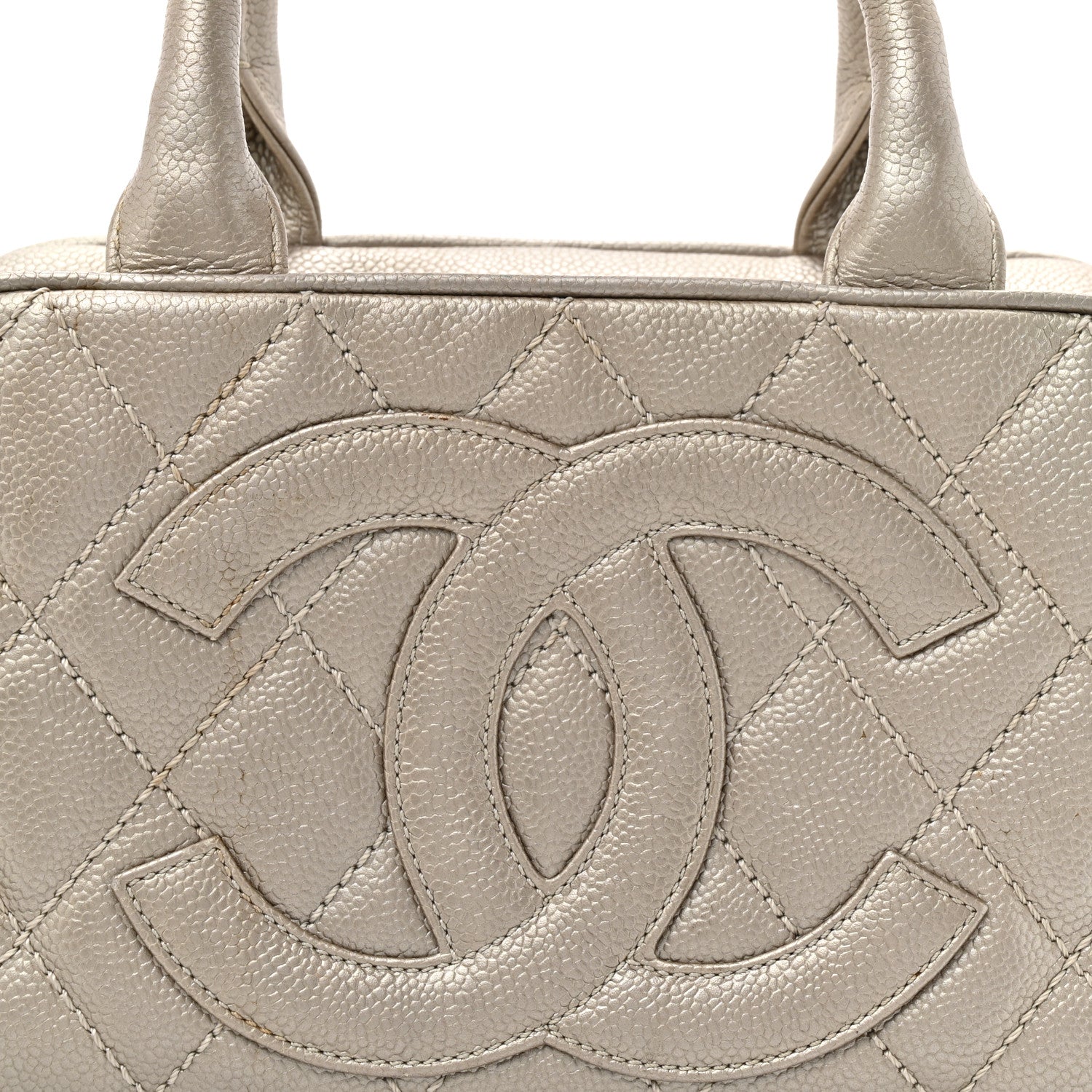 Metallic Caviar Quilted Timeless Bowler Silver