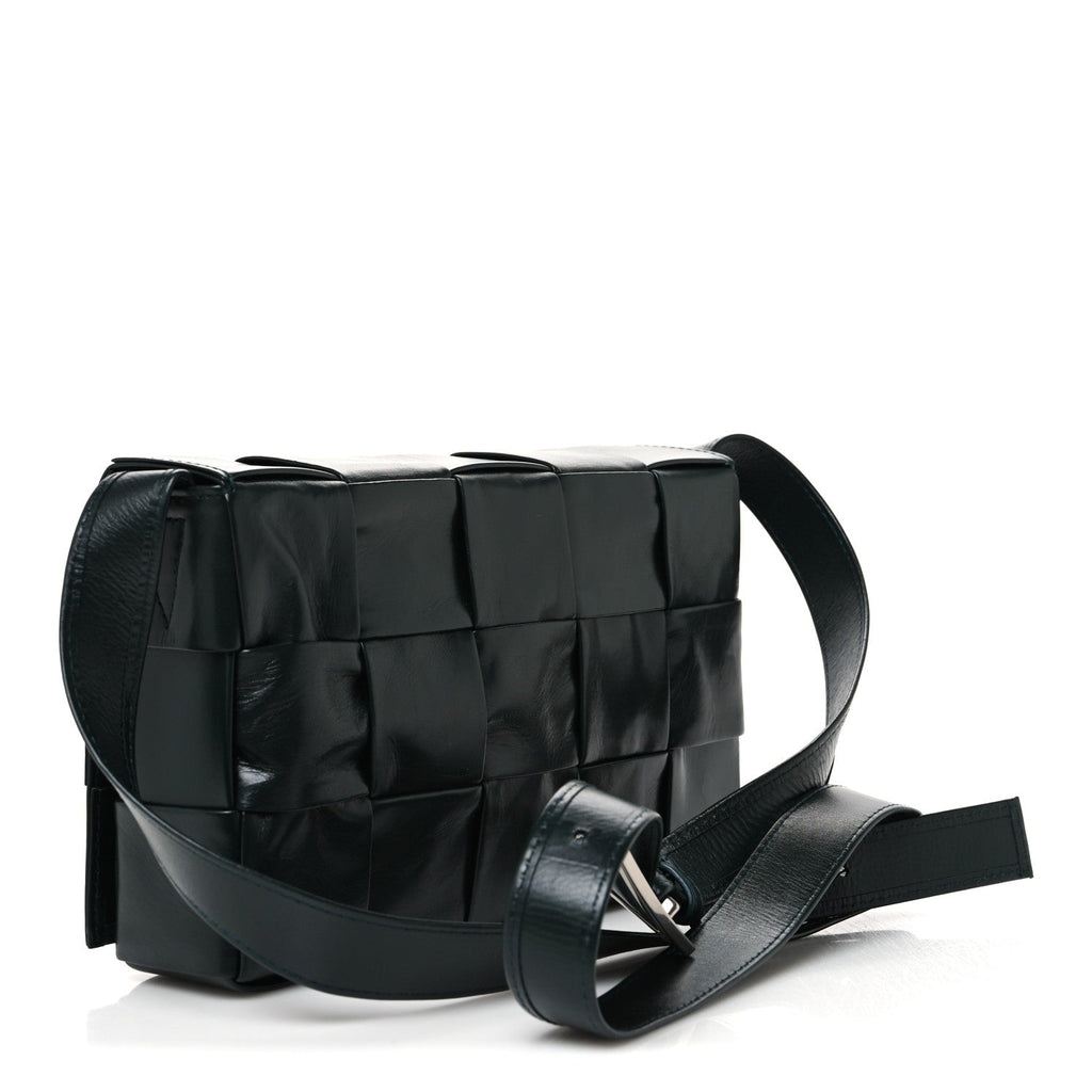 Paper Calfskin Maxi Intreccio Cassette Crossbody Bag Inkwell
