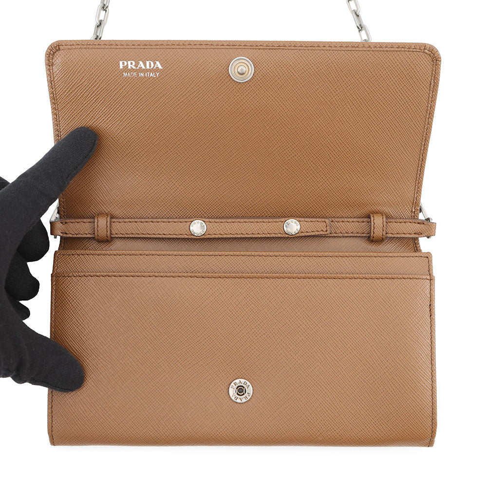 PRADA Chain wallet Camel1MT440 Saffiano Leather