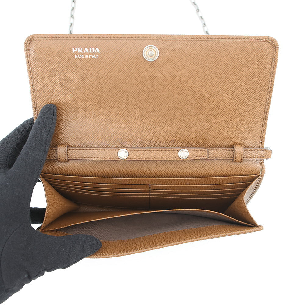 PRADA Chain wallet Camel1MT440 Saffiano Leather