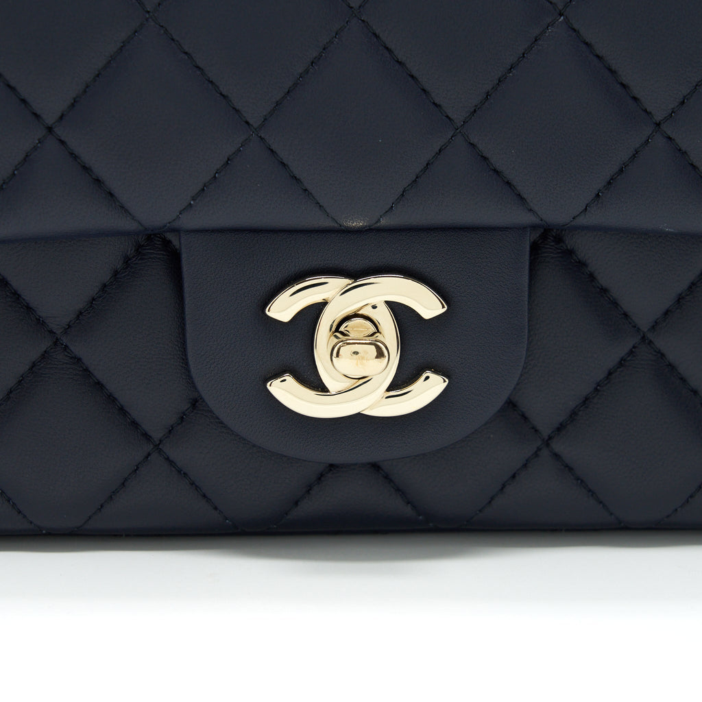 Chanel Mini Rectangular Flap Bag Lambskin Navy L