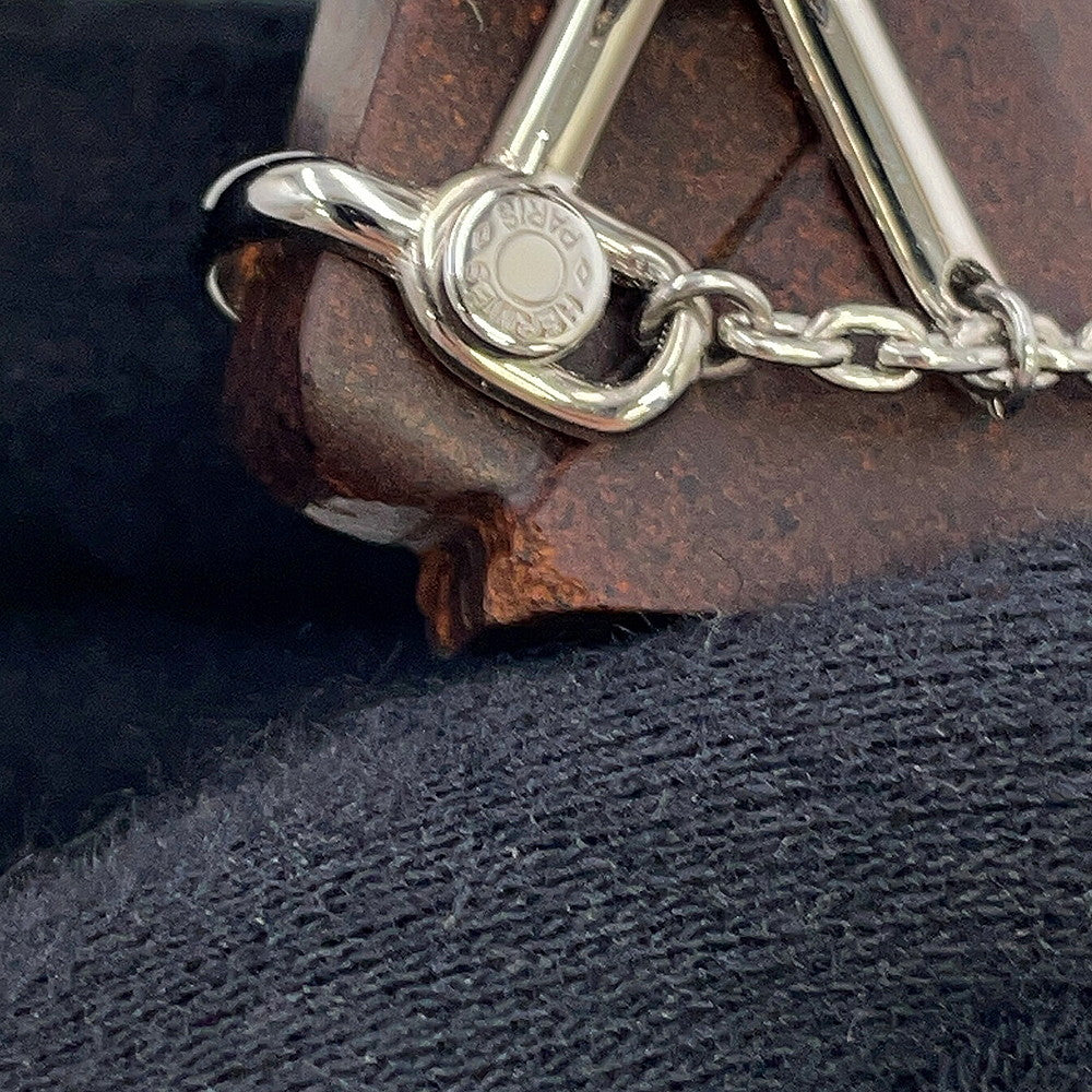 HERMES Cheval Brooch Brown Vulcanium Metal
