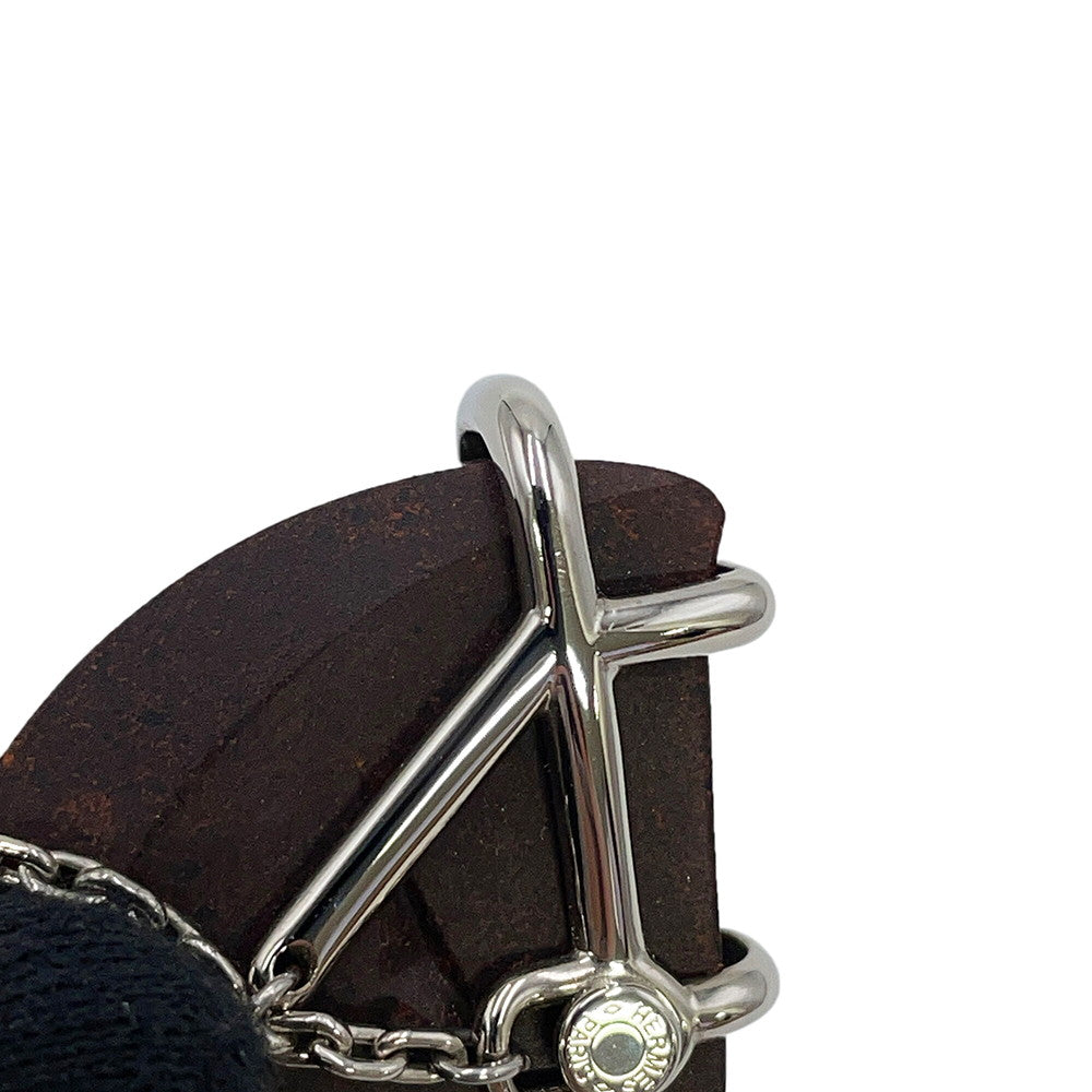 HERMES Cheval Brooch Brown Vulcanium Metal