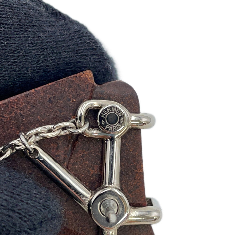 HERMES Cheval Brooch Brown Vulcanium Metal