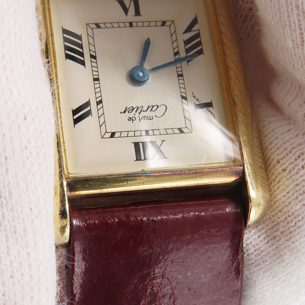 CARTIER Must Tank SM Vermeil H29mm×W22mm Gold Plated Leather White DialW1013654