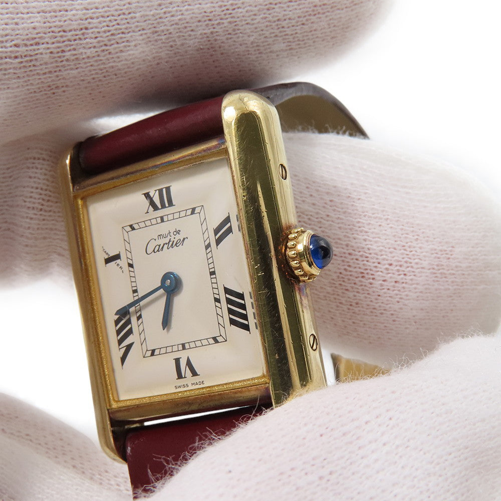 CARTIER Must Tank SM Vermeil H29mm×W22mm Gold Plated Leather White DialW1013654