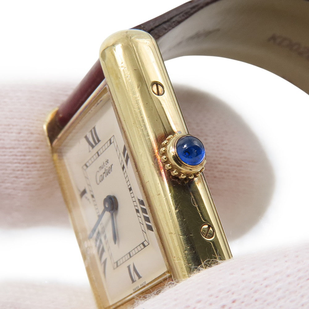CARTIER Must Tank SM Vermeil H29mm×W22mm Gold Plated Leather White DialW1013654