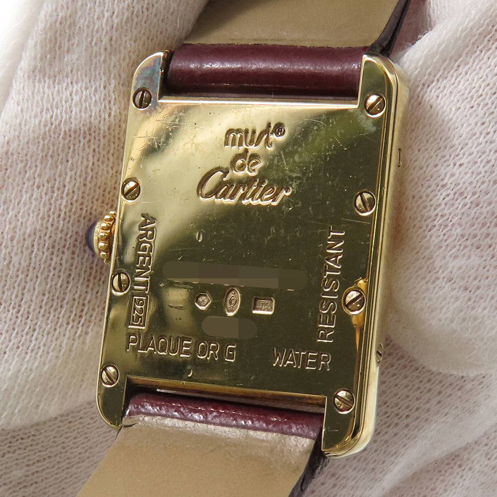 CARTIER Must Tank SM Vermeil H29mm×W22mm Gold Plated Leather White DialW1013654