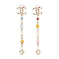 CHANEL CC Logo Swing EarringsAB3108 Metal Rhinestone Faux Pearl Color Stone