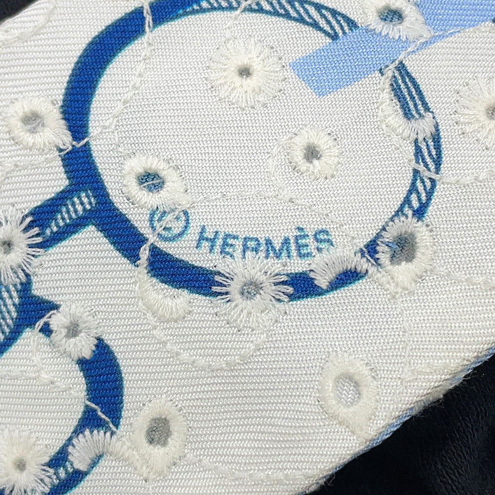 HERMES Twilly Scarf by Do Re Boucles Broderie Anglaise, Spring/Summer 2023 Blue/Blanc/Marine Silk100%
