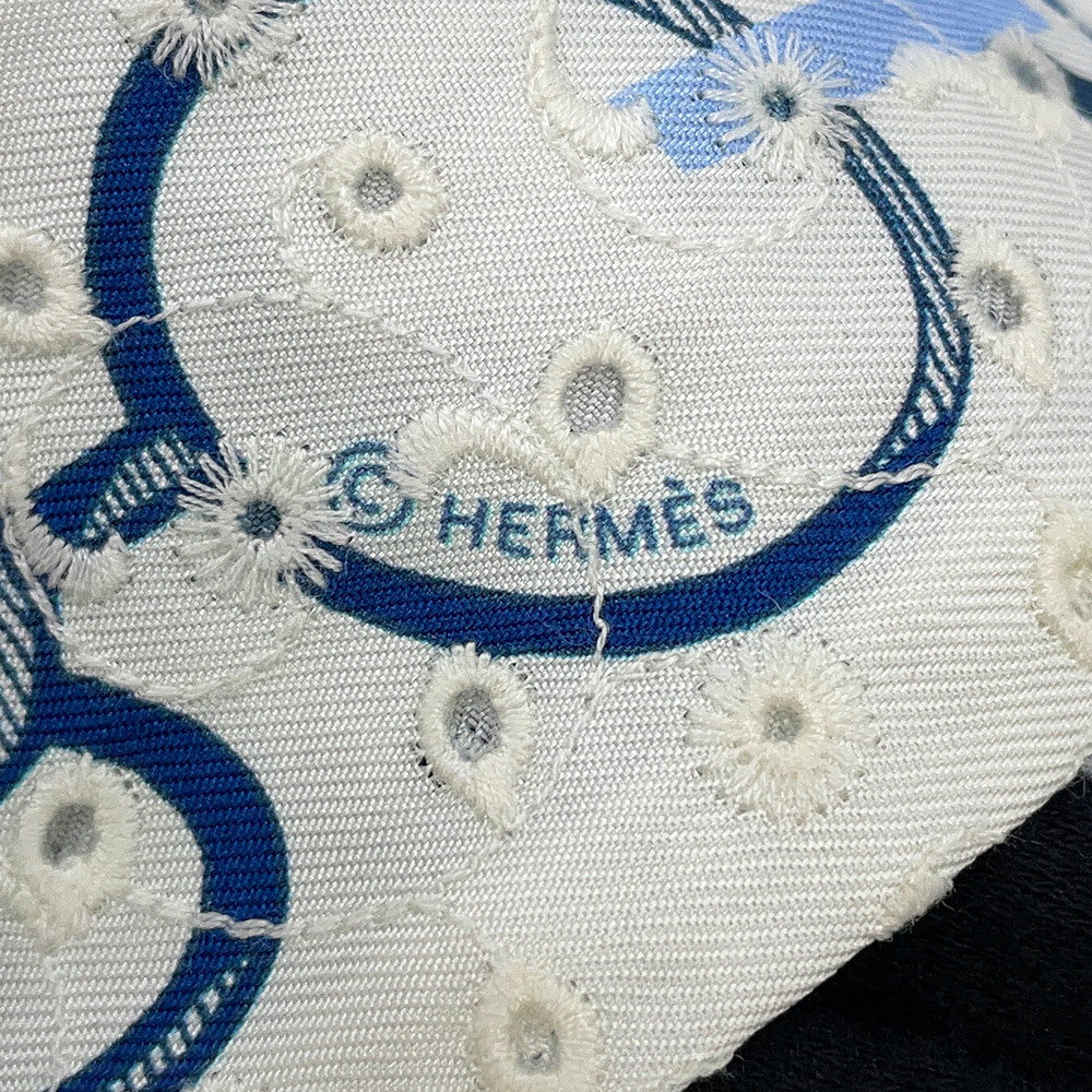 HERMES Twilly Scarf by Do Re Boucles Broderie Anglaise, Spring/Summer 2023 Blue/Blanc/Marine Silk100%