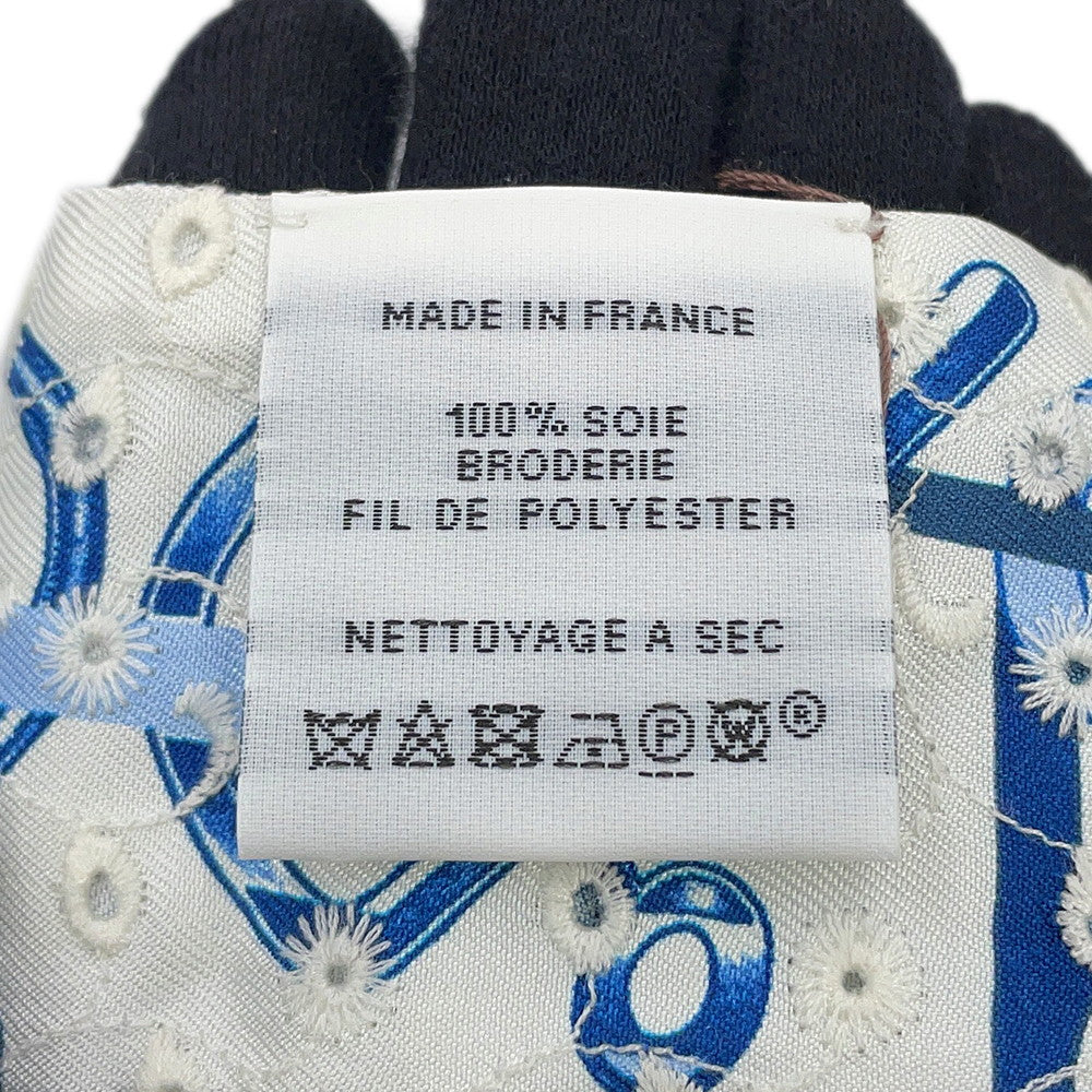 HERMES Twilly Scarf by Do Re Boucles Broderie Anglaise, Spring/Summer 2023 Blue/Blanc/Marine Silk100%