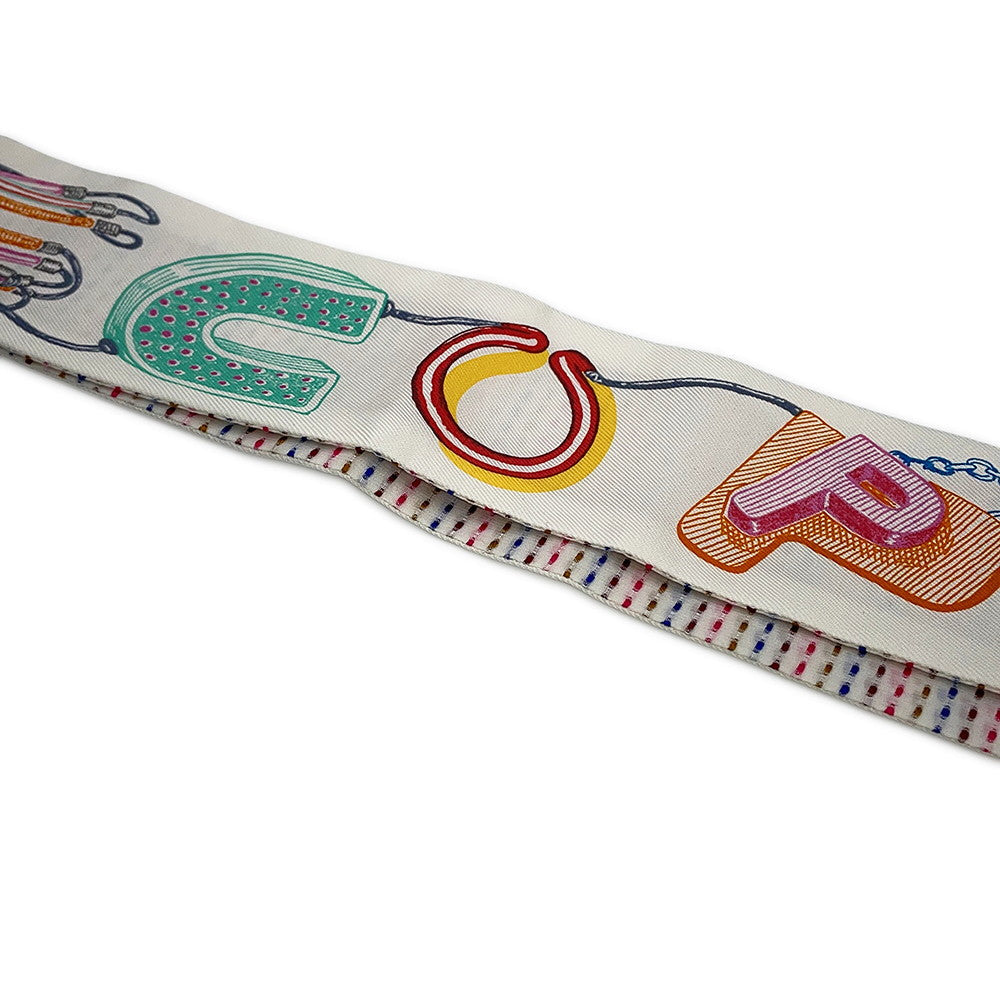HERMES Twilly Chevaloscope Neon Pointier Embroidery Spring/Summer 2023 Blanc/Rose/Vert Silk100%