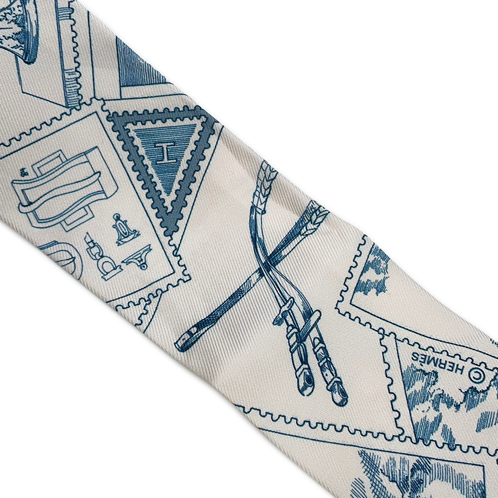 HERMES Twilly Fauve's Stamp Enthusiasts Autumn/Winter 2025 Blue Moyen / White / Pink Silk100%