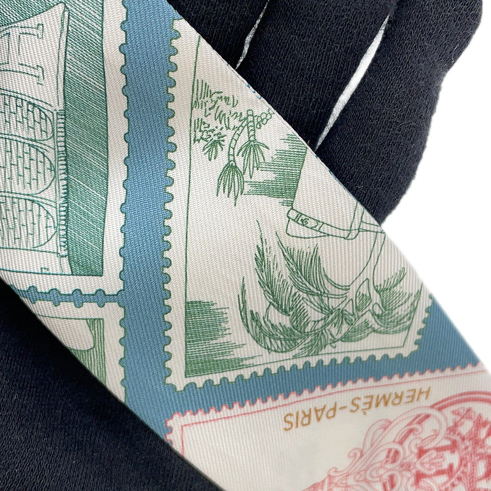HERMES Twilly Fauve's Stamp Enthusiasts Autumn/Winter 2025 Blue Moyen / White / Pink Silk100%
