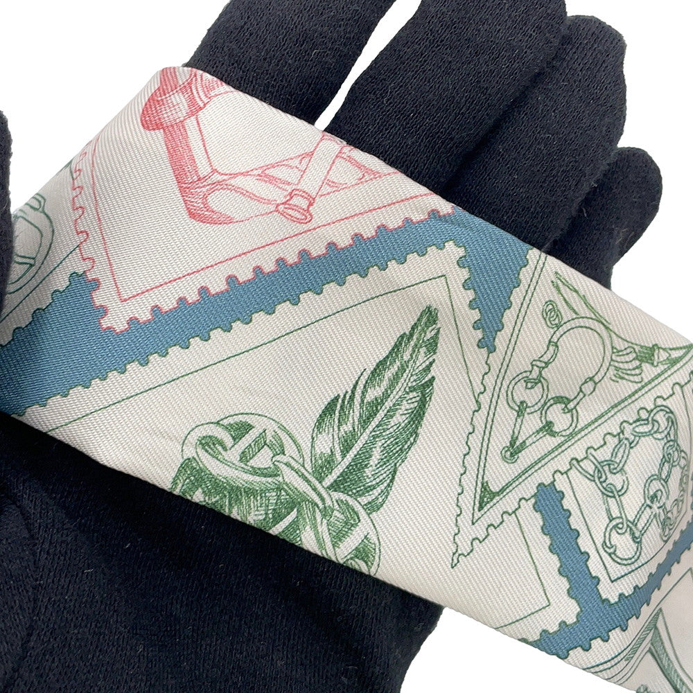 HERMES Twilly Fauve's Stamp Enthusiasts Autumn/Winter 2025 Blue Moyen / White / Pink Silk100%