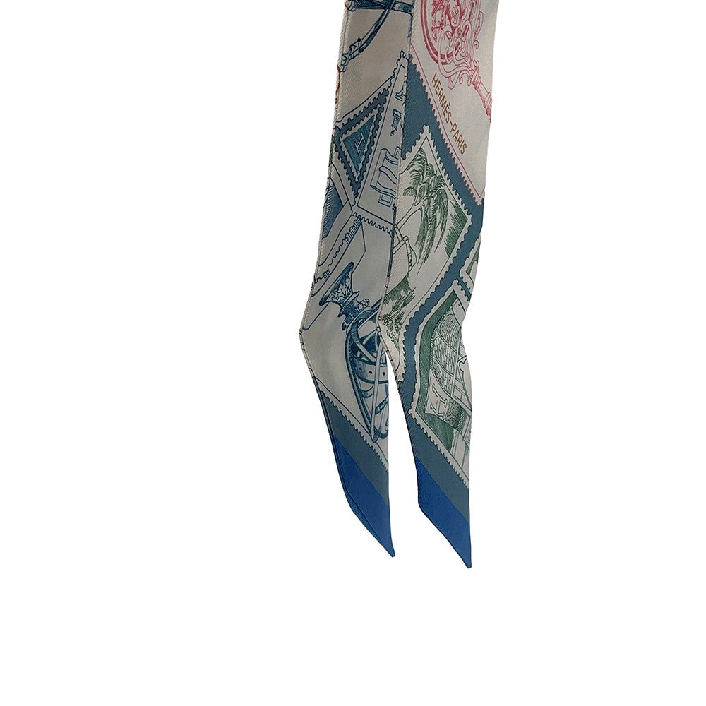 HERMES Twilly Fauve's Stamp Enthusiasts Autumn/Winter 2025 Blue Moyen / White / Pink Silk100%