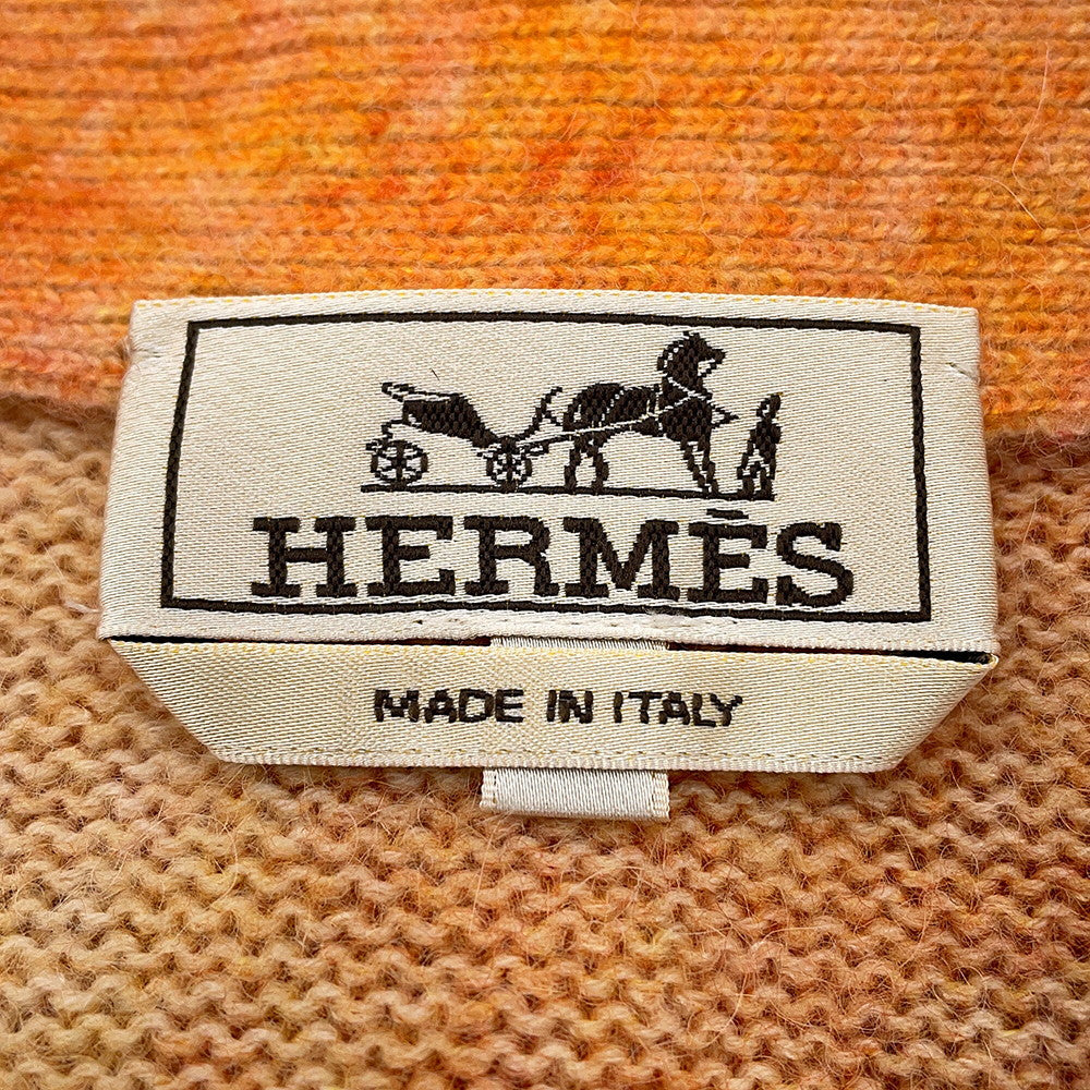 HERMES Cardigan Reflet Equestre Size L Orange Alpaca31% Wool 27% Cashmere21% Silk21%