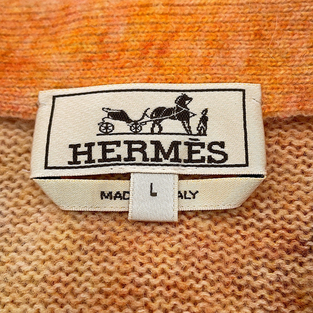 HERMES Cardigan Reflet Equestre Size L Orange Alpaca31% Wool 27% Cashmere21% Silk21%