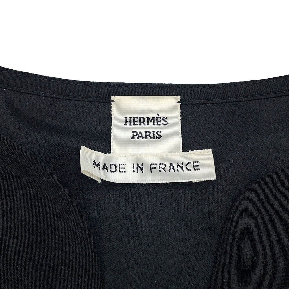 HERMES Embroidery Long Dress Size 34 Black Silk100%