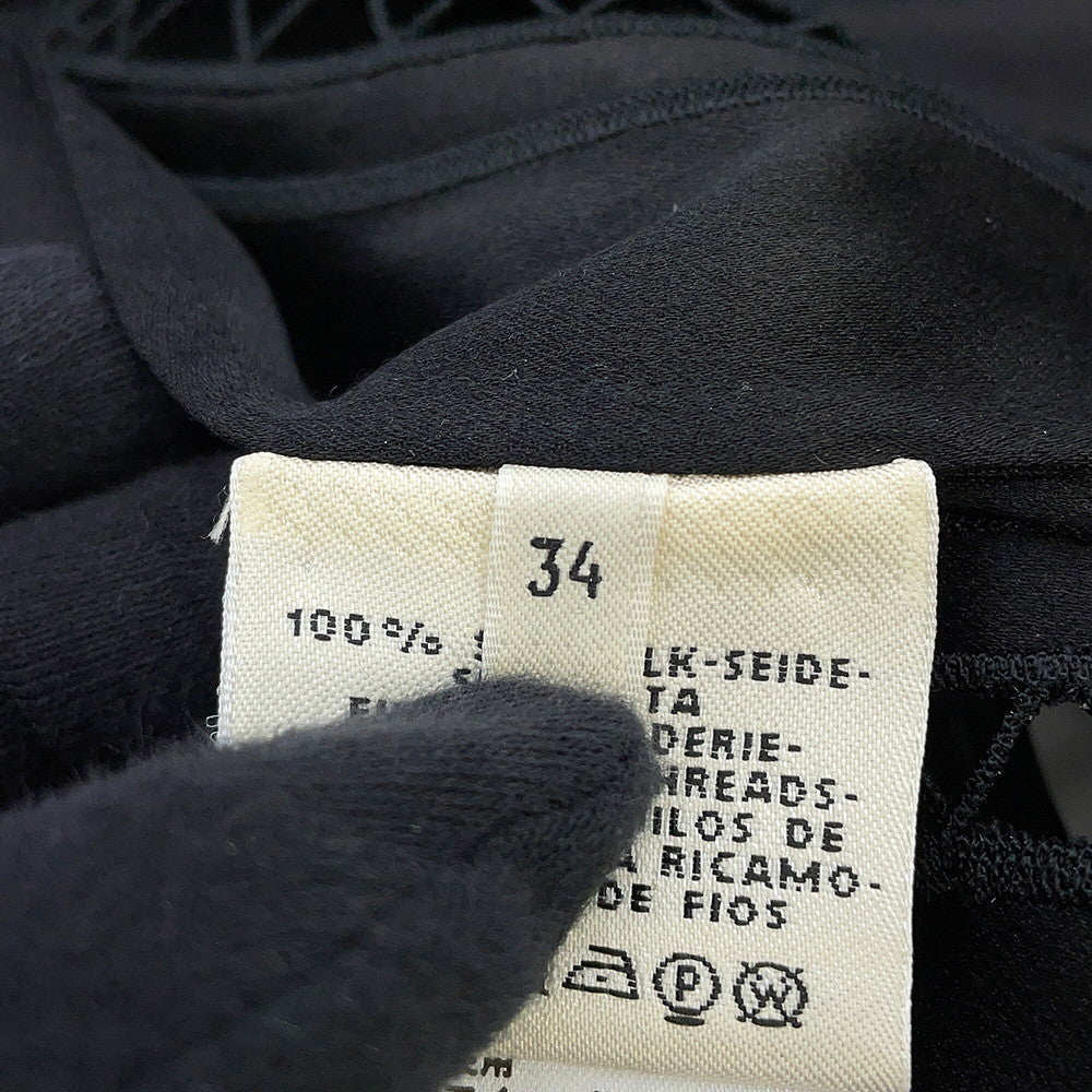 HERMES Embroidery Long Dress Size 34 Black Silk100%