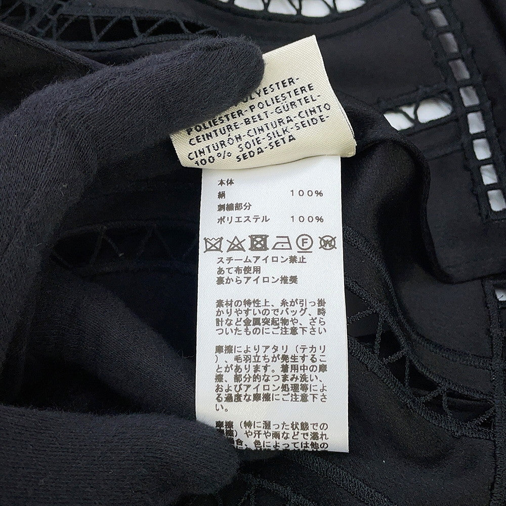 HERMES Embroidery Long Dress Size 34 Black Silk100%