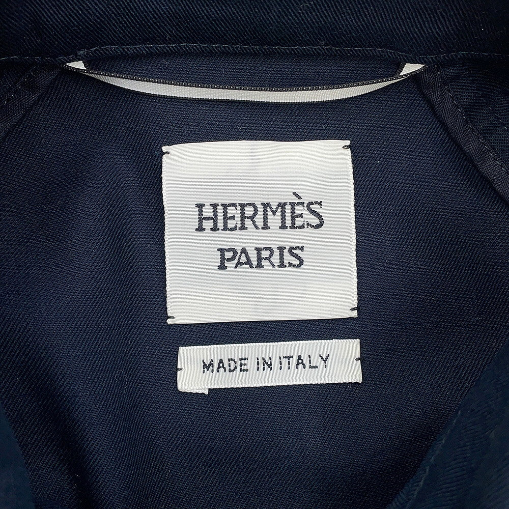 HERMES Veste taille brodee a smocks shirt jacket Size 34 Navy Cotton