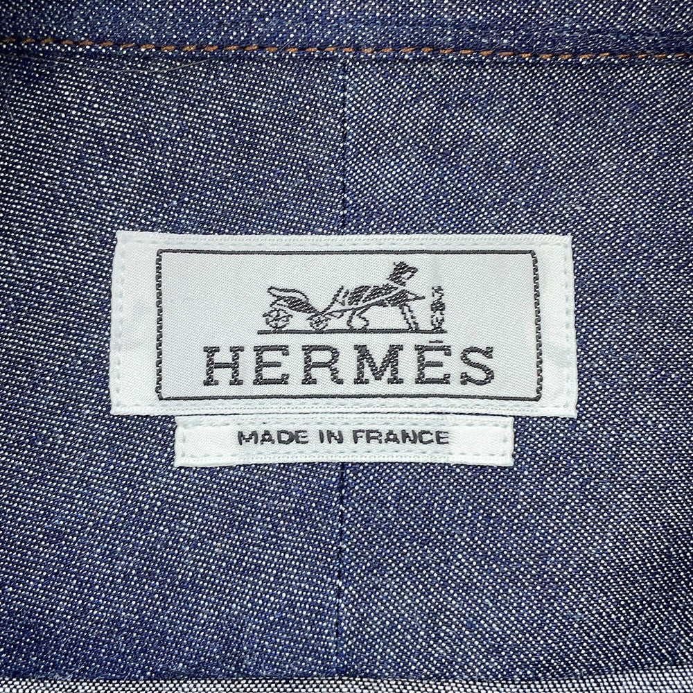 HERMES Denim shirt Size 42 Indigo Cotton100%