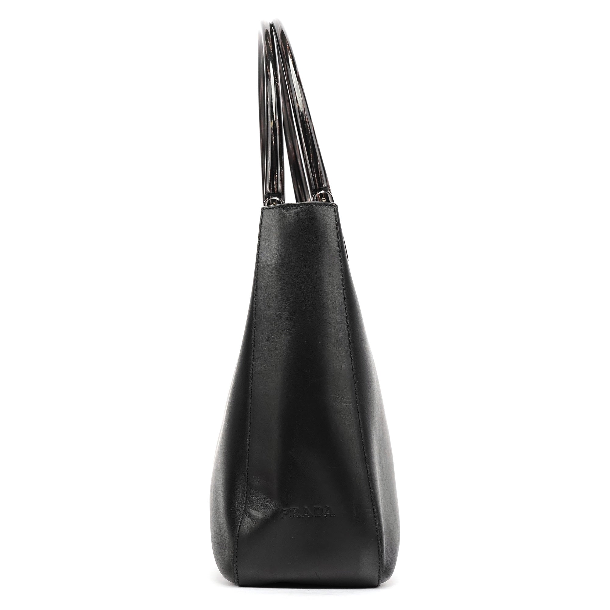 1998 Black Leather Resin Handle Tote Bag
