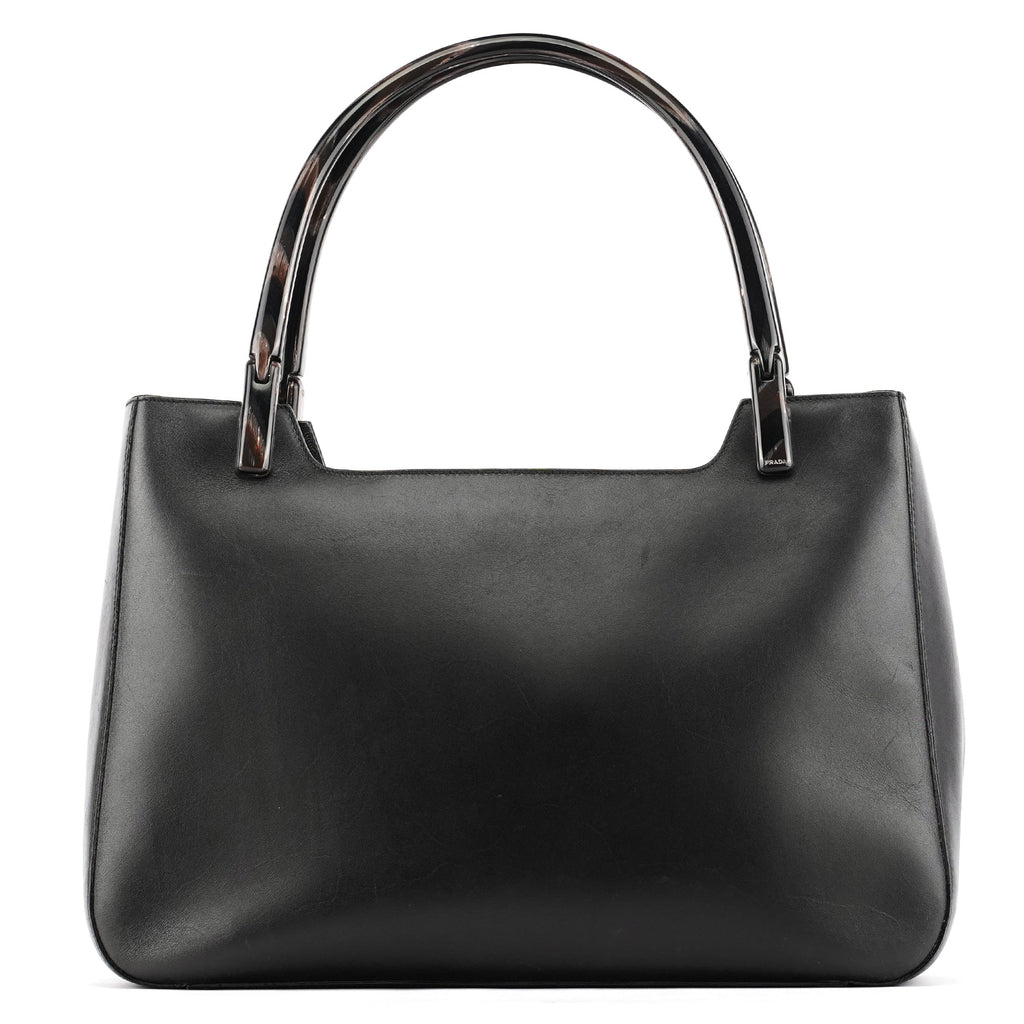 1998 Black Leather Resin Handle Tote Bag