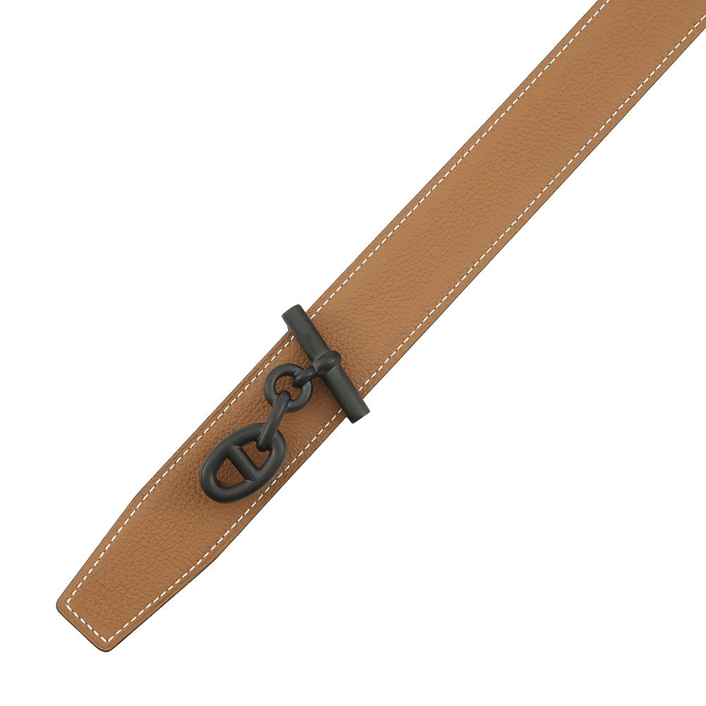 HERMES Yachting Belt Size 95/1.3" Black/Gold Box Calf Leather Epsom