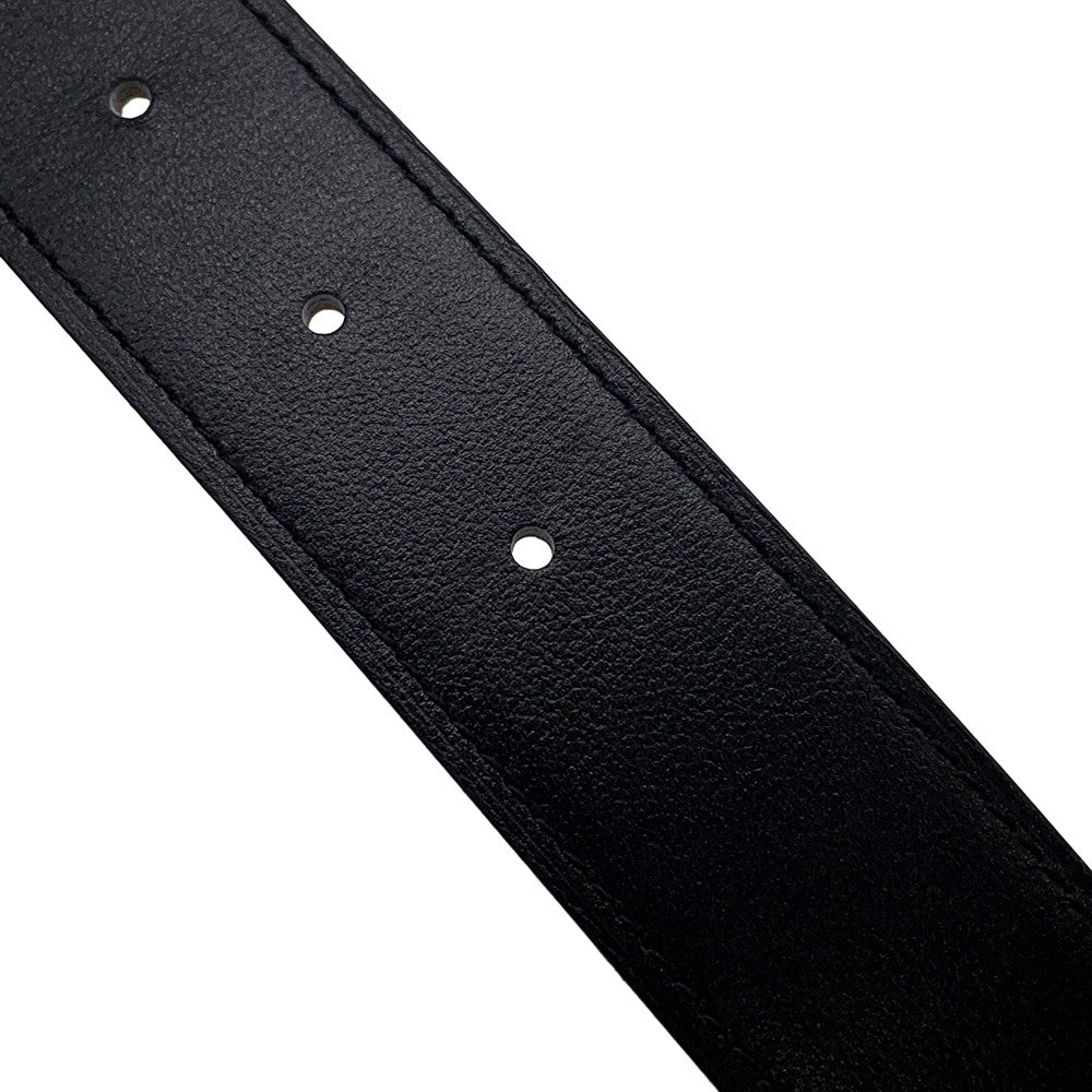 HERMES Yachting Belt Size 95/1.3" Black/Gold Box Calf Leather Epsom