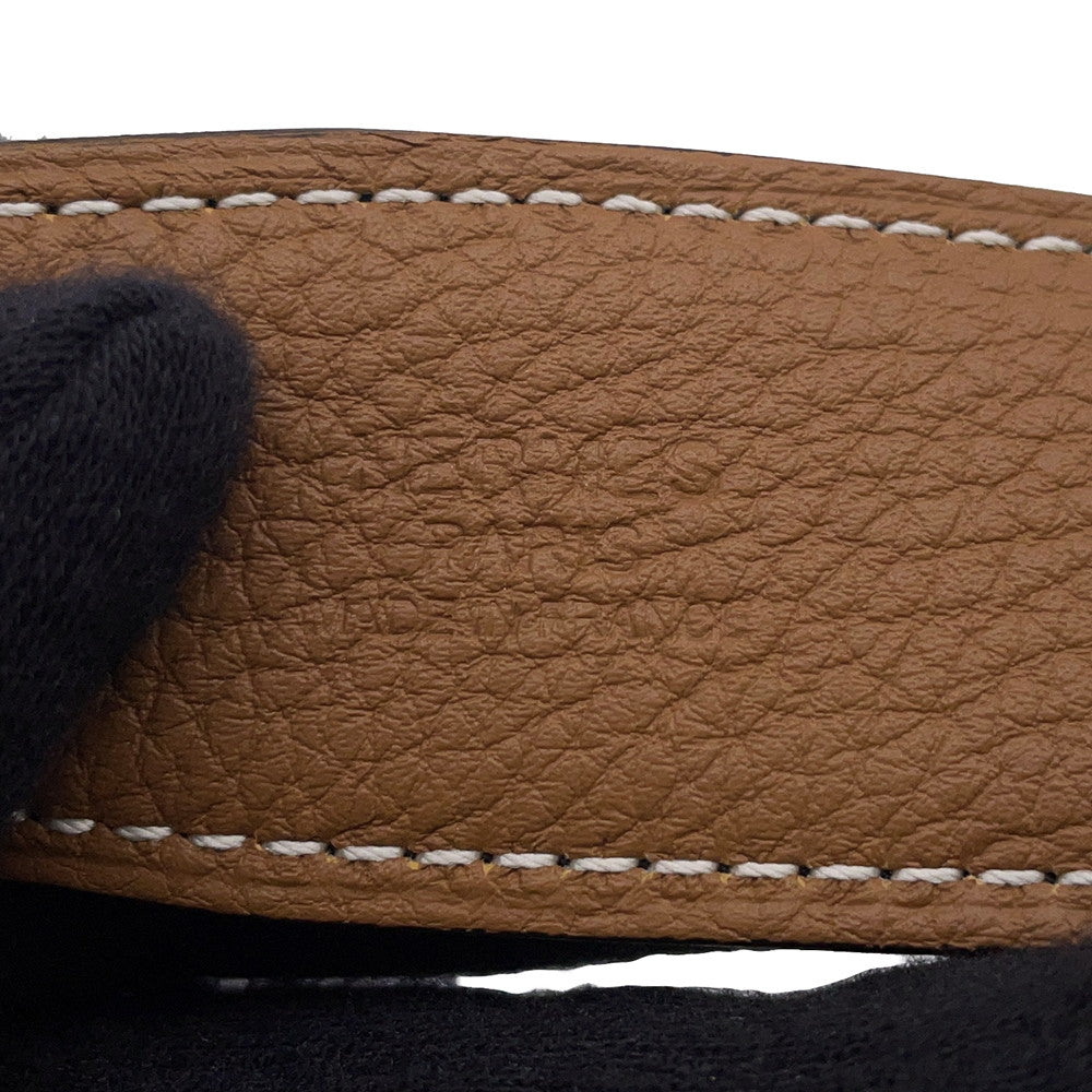 HERMES Yachting Belt Size 95/1.3" Black/Gold Box Calf Leather Epsom