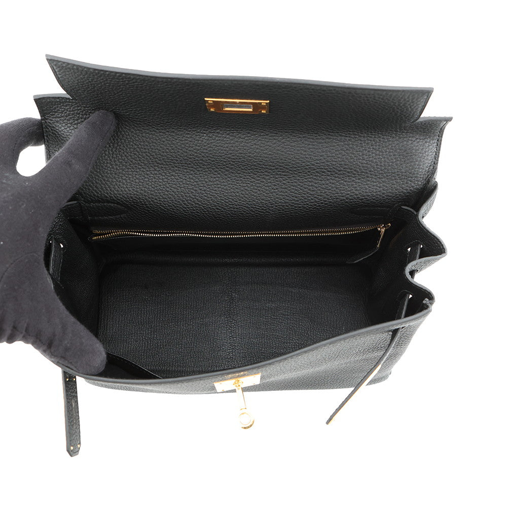 HERMES Kelly Retourne Black Togo Leather Size 28