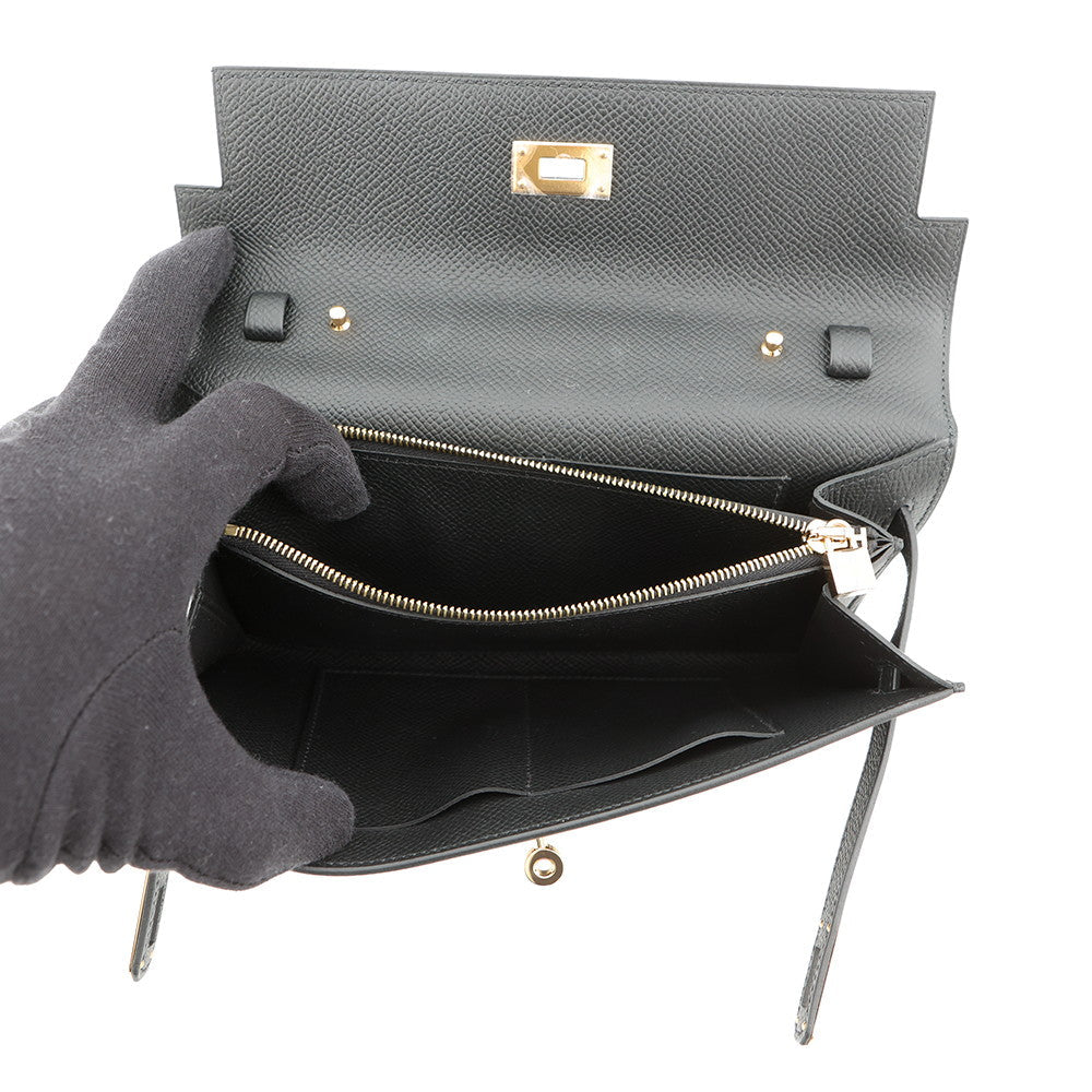 HERMES Kelly wallet long to go Black Epsom
