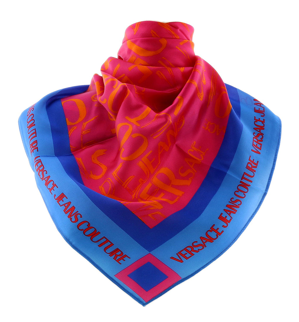 Versace Jeans Couture Hot Pink/Blue Signature Graffiti Print Medium Square Scarf