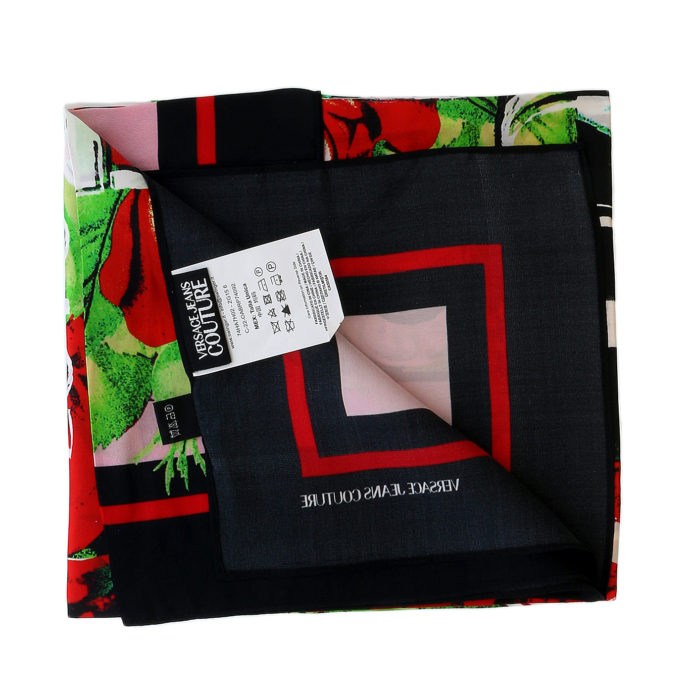 Versace Jeans Couture Black/Multi Signature Rosy Print Medium Square Scarf
