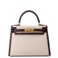 HERMES Kelly Sellier Moka/Ecru Swift Leather Toile H Size 28