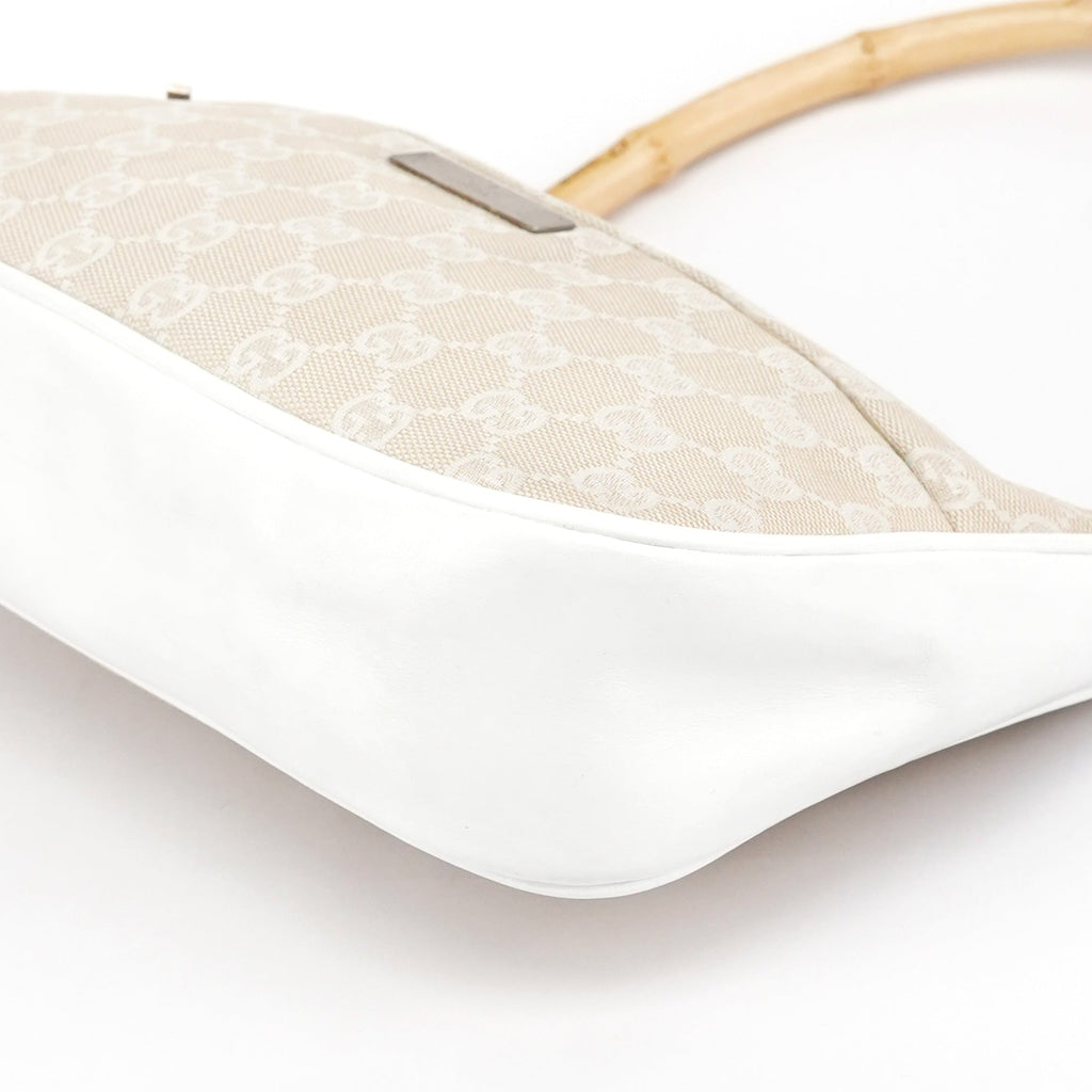 001 3865 Beige White GG Bamboo Shoulder Bag