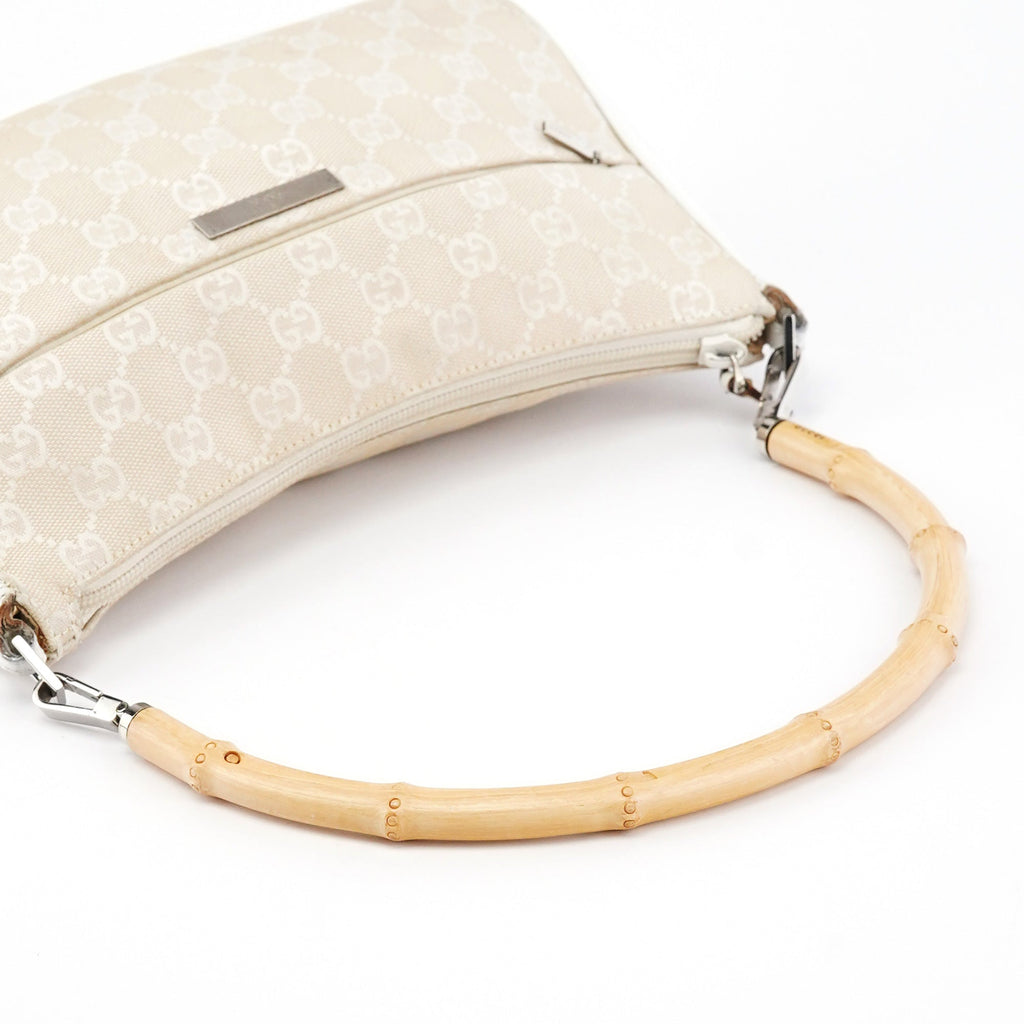 001 3865 Beige White GG Bamboo Shoulder Bag